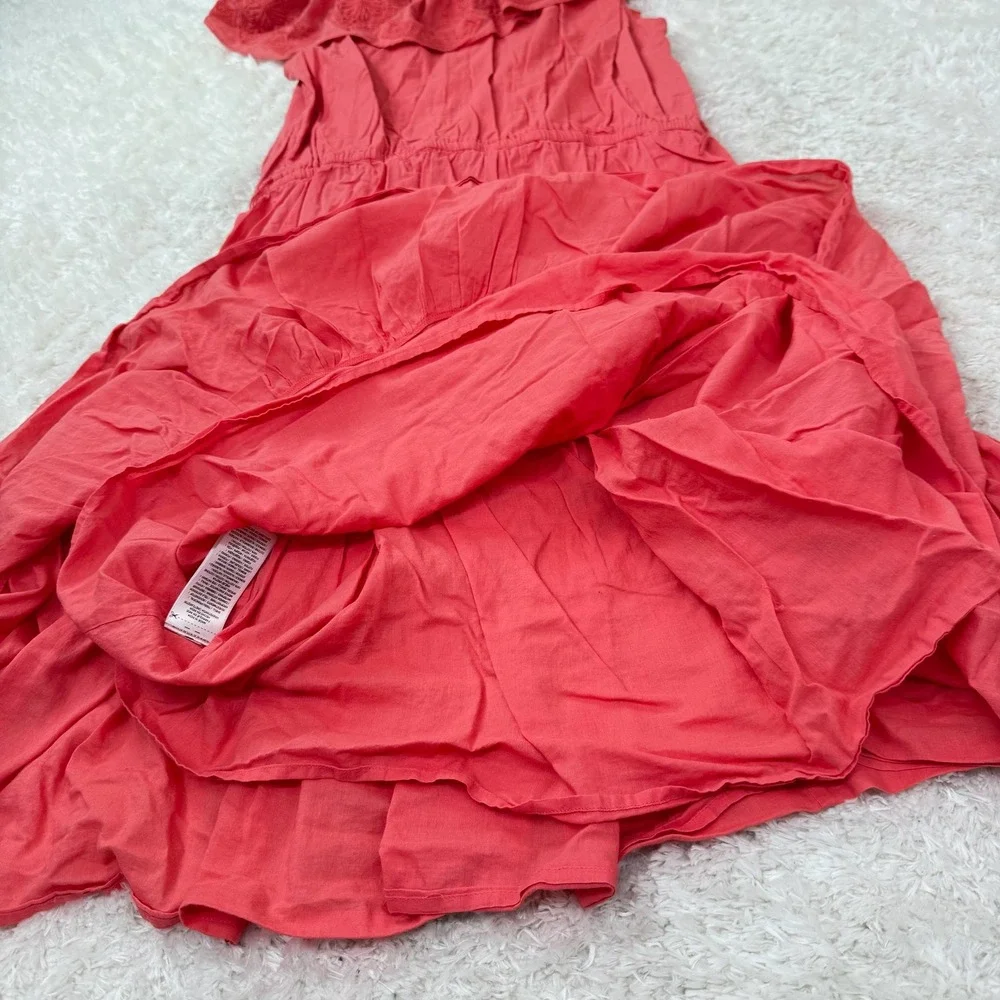 Lauren Ralph Lauren Off-Shoulder Dress Women's 12 Embroidered Ruffle Coral Boho - Picture 7 of 16